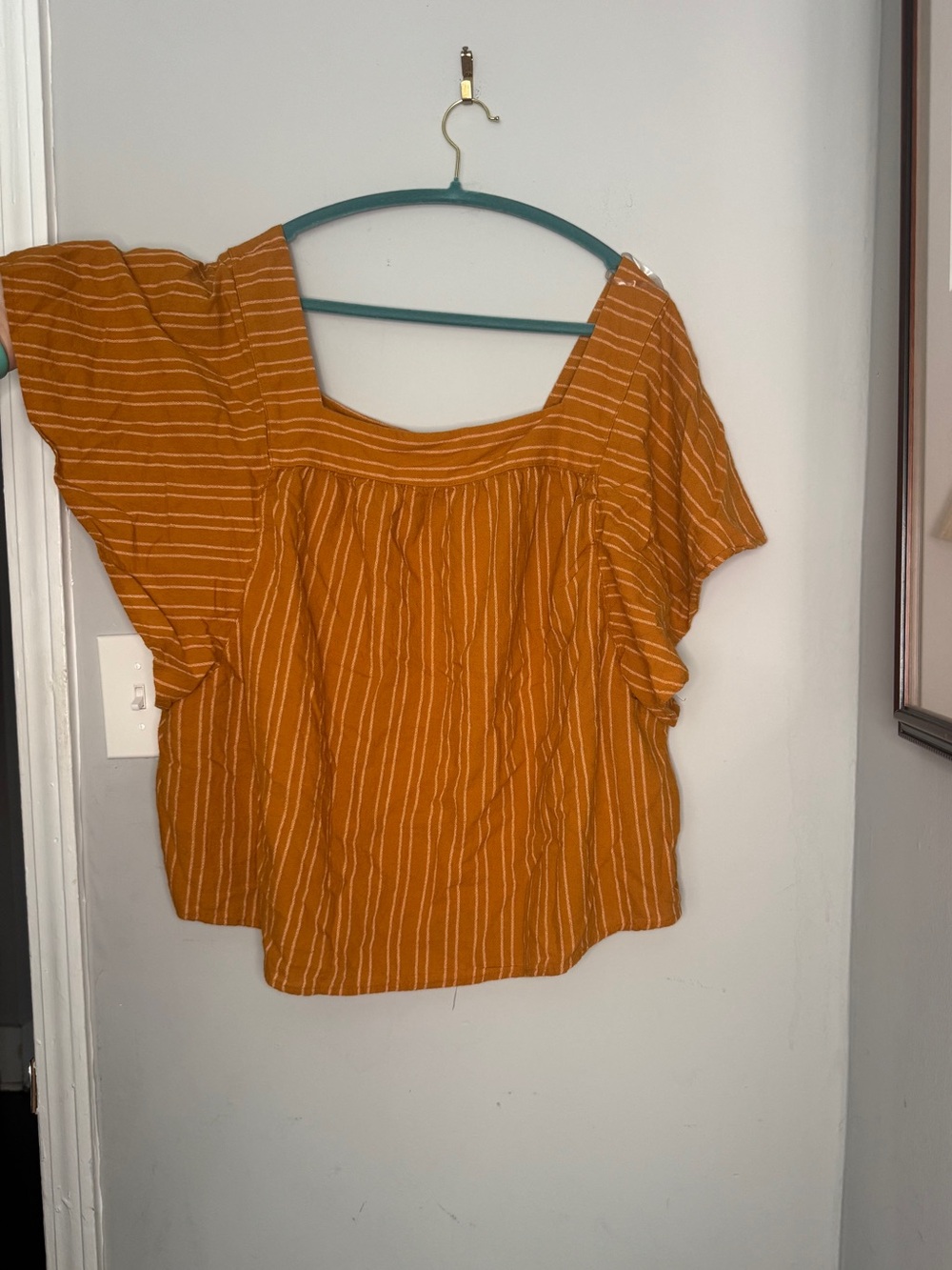Sonoma Mustard Stripe Flutter Sleeve Top 2X Gauze Cotton Boho - Picture 4 of 8